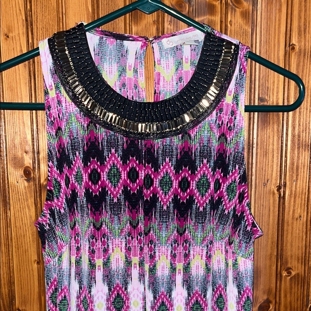 Cato Black and Pink Beaded Collar Blouse